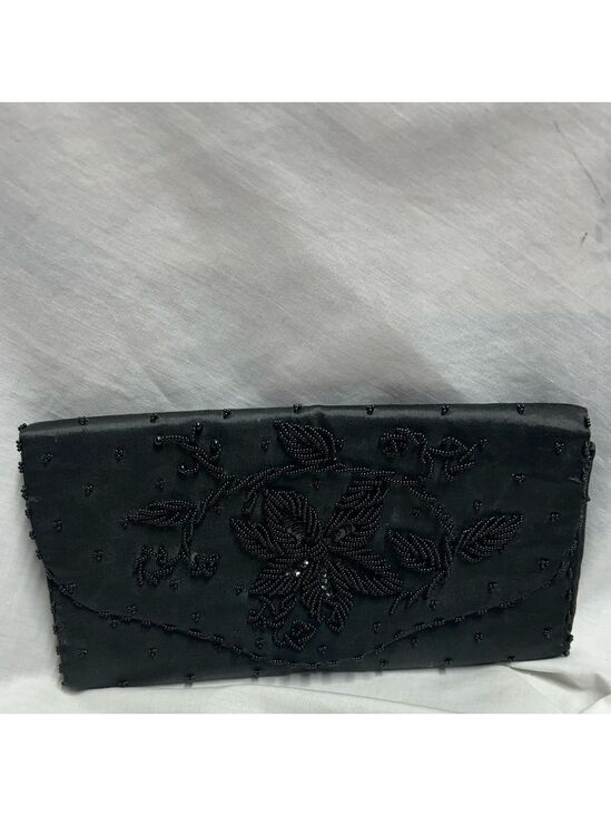 unbranded Handbags - Nice Vintage Art Deco Clutch Black Beaded Sequin Satin Made In Hong Kong